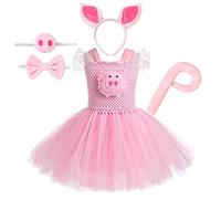 FYMNSI Costume d'animal d'Halloween pour bébé fille - Vache tigre léopard, zèbre, girafe, tutu avec oreilles, bandeau, queue, Cochon, 7-8 ans