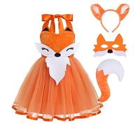 FYMNSI Costume d'animal d'Halloween pour bébé fille - Vache tigre léopard, zèbre, girafe, tutu avec oreilles, bandeau, queue, Renard orange, 5-6 ans