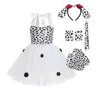 FYMNSI Costume d'animal d'Halloween pour bébé fille - Vache tigre léopard, zèbre, girafe, tutu avec oreilles, bandeau, queue, Imprimé dalmatien, 9-10 ans