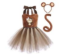 FYMNSI Costume d'animal d'Halloween pour bébé fille - Vache tigre léopard, zèbre, girafe, tutu avec oreilles, bandeau, queue, Forme singe, 12 mois
