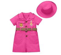 FYMNSI Costume de gardien du zoo pour enfants, bébés, filles, garçons, safari, jungle, explorateur, combinaison une pièce à manches courtes avec chapeau, Rose, 12-18 mois