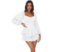 FYMNSI Costume de pirate pour femme - Épaules dénudées - Manches longues - Mini robe de pirate - Costume de pirate - Robe courte - En mousseline de soie - Short, Blanc., XL