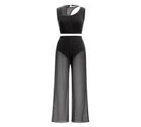 FYMNSI Costumes de danse lyrique pour femmes - Moderne - Contemporain - Vêtements de danse - Tenue de ballet - Sans manches - Haut court - avec pantalon à jambes larges, Noir , M