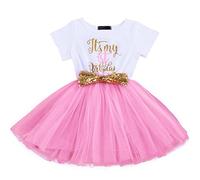 FYMNSI Enfant Bébés Filles C'est Mon 1er / 2ème Anniversaire Robe Princesse Manche Courte 1 an 2 Ans Fête Vêtements Premier Deuxième Anniversaire Soirée Tulle Robe Bandeau Photographie Tenue 1An