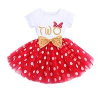 FYMNSI Enfant Bébés Filles C'est Mon 2ème Anniversaire Robe Princesse Manche Courte 2 Ans Fête Vêtements Deuxième Anniversaire Soirée Tulle Robe Photographie Rouge - Two 2 Ans