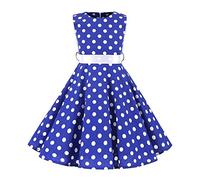 FYMNSI Enfants Fille Robe Années 50 Vintage Imprimée À Pois Fleur Pin Up Audrey Hepburn sans Manches à Col Rond Demoiselle Robe de Soirée Cocktail avec Ceinture Bleu Foncé 9-10 Ans