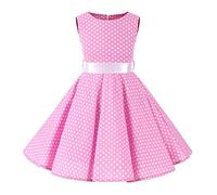 FYMNSI Enfants Fille Robe Années 50 Vintage Imprimée À Pois Fleur Pin Up Audrey Hepburn sans Manches à Col Rond Demoiselle Robe de Soirée Cocktail avec Ceinture Rose 5-6 Ans