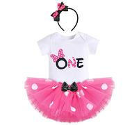 FYMNSI Ensemble de vêtements 3 pièces pour bébé fille 1er / 2e / 3e anniversaire en coton à manches courtes + jupe tutu à pois + bandeau, Rose - One, 1 Jahr