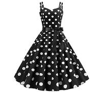 FYMNSI Femmes Vintage Rétro Imprimée à Pois Mi Longue Elégante Style 1950's Audrey Hepburn Robe de Soirée Cocktail sans Manches Année 50 Rockabilly Plissée Swing en Coton Noir M