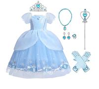 FYMNSI Filles Cendrillon Robe Déguisement Enfants Cinderella Princesse Costume Halloween Partie Carnaval Cosplay Noël Soirée Cérémonie Costumée Anniversaire Fête avec Accessoires Bleu Clair 2-3 Ans