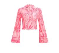 FYMNSI Haut en maille pour femme - Top en mesh transparent - Motifs floraux bohème - Blouses hippie années 70 - Col roulé - Manches cloches - Tunique, Rose, S