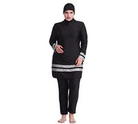 FYMNSI Maillot de bain musulman grande taille pour femme - Maillot de bain islamic - Couverture complète - Haut à manches longues + pantalon + hijab, Noir , 5XL grande taille