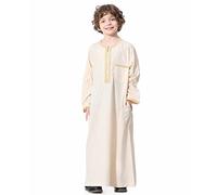 FYMNSI Musulman Garçons Robe Enfants Abaya Caftan Islamique Vêtements de prière Arabe Moyen-Orient Dubaï Manches Longues Jubba Thobe Zipper Robes, beige, 9-10 Ans