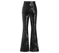 FYMNSI Pantalon à paillettes pour femme - Taille haute - Jambes larges - Taille élastique - Legging des années 70 et 80 - Fête à thème - Danse disco, Noir , M