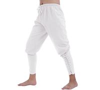 FYMNSI Pantalon médiéval pour homme, pantalon de pirate, pantalon à lacets, pour Halloween, cosplay, viking, renaissance, pantalon de loisirs, pantalon médiéval M-XXXL, Blanc., L