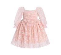 FYMNSI Robe de demoiselle d'honneur enfant fille à manches longues princesse anniversaire robe de fête tutu robe en tulle robe de cérémonie robe de soirée, Motif fleurs - Rose, 18-24 mois