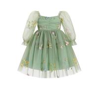FYMNSI Robe de demoiselle d'honneur enfant fille à manches longues princesse anniversaire robe de fête tutu robe en tulle robe de cérémonie robe de soirée, vert, 18-24 mois
