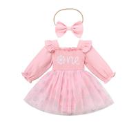 FYMNSI Robe de fête de princesse à manches longues avec bandeau pour bébé fille 1er anniversaire, Flocon de neige rose, 12-18 mois