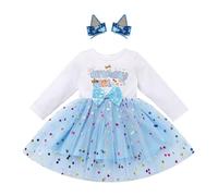 FYMNSI Robe de fête pour bébé fille 1er / 2e / 3e anniversaire - Tutu à pois - Robe de princesse à manches longues - Robe en tulle avec pince à cheveux, bleu, 2-3 ans