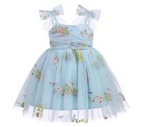 FYMNSI Robe de Princesse Pour Bébé Fille - Bretelles, Tulle, Broderie Bleue - Anniversaire, Été - 6 Mois à 3 Ans (18-24 Mois)