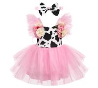 FYMNSI Robe de princesse pour bébé fille - Motif fraise - Robe de princesse - Robe de baptême - Robe de fête d'anniversaire - 3 mois - 3 ans, Vache rose, 18-24 mois