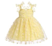 FYMNSI Robe de princesse pour bébé fille - Robe d'anniversaire - Robe de fête à bretelles - Robe d'été en tulle pour bébé de 6 mois à 3 ans, Fleurs jaunes., 2-3 ans