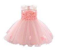 FYMNSI Robe de princesse pour petite fille, tutu,Robe de fête,Robe de baptême,Robe d'anniversaire,Ligne A,Nœud,Fleurs,Robe en tulle sans manches,Robe d'été festive de 6 à 24 mois, Rose, 6-12 mois
