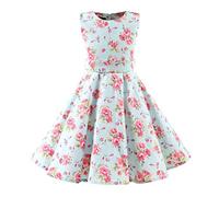 FYMNSI Robe de soirée vintage années 1950,Pour fille,Style années 50,Style rockabilly,Robe de soirée,Pour anniversaire,Robe de cocktail,Robe plissée,Longueur genoux,Bleu,10 ans