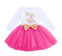 FYMNSI Robe en Tulle à Manches Longues pour Bébé Fille - Tenue de Princesse pour 1er/2e/3e Anniversaire - Costume de Séance Photo, Rose - C'est Mon 2e Anniversaire, 2 Ans