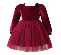 FYMNSI Robe en velours pour bébé fille - Robe de Noël - Robe de fête - Robe de princesse festive en tulle - Vêtement d'automne et d'hiver, rouge bordeaux, 9-12 mois