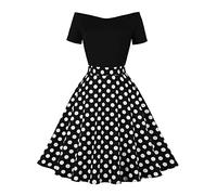 FYMNSI Robe Femmes Vintage des Années 50 Elégantes avec à Pois Rockabilly 50's Audrey Hepburn Swing Plissé Robe à Manches Courtes Pin Up Mode A-Line Soirée Cocktail Cérémonie Mariage Noir M