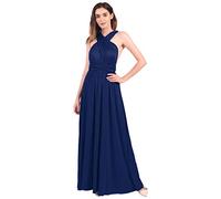 FYMNSI Robe Longue Femme Soiree, Multiway Transformateur Robe de Demoiselle d'honneur de Mariage V-Cou Licou Dos Nu sans Manches Elégant Soire Fête Été Plage Formelle Maxi Wrap Robes Bleu Marine XS