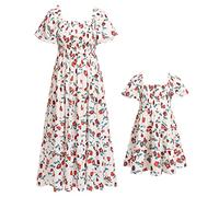 FYMNSI Robe longue pour mère et fille - Pour l'été - Pour la plage et les loisirs, Fleurs blanches., M