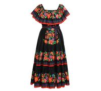 FYMNSI Robe Mexicaine Femme - Épaules Dénudées, Longue, Florale - Pour Soirée, Plage, Loisirs, Fête - Taille S à 3XL, Noir, M