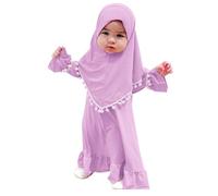 FYMNSI Robe musulmane Abaya pour bébé fille - Robe maxi avec hijab - Robe de prière islamique pour nouveau-né - Robe de prière islamique Ramadan Caftan Dubaï - Couleur unie - Deux pièces, Violet, 18-