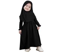 FYMNSI Robe musulmane pour bébé fille - Robe maxi Abaya avec hijab - Robe de prière islamique unie - Deux pièces, Noir , 6-12 mois