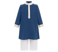 FYMNSI Robe musulmane pour nouveau-né garçon avec pantalon Ensemble pour tout-petits Vêtements de prière islamique Vêtements arabes Moyen-Orient, bleu foncé, 12-24 mois