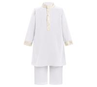 FYMNSI Robe musulmane pour nouveau-né garçon avec pantalon Ensemble pour tout-petits Vêtements de prière islamique Vêtements arabes Moyen-Orient, Blanc., 12-24 mois
