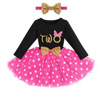 FYMNSI Robe pour bébé et jeunes filles C'est Mon 1er / 2ème / 3e / 4e Anniversaire Robe en Coton Manches Longues Robe de Tulle en A avec Bandeau Princesse Robe de Fête avec Bandeau Costume pour