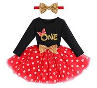 FYMNSI Robe pour bébé et jeunes filles C'est Mon 1er / 2ème / 3e / 4e Anniversaire Robe en Coton Manches Longues Robe de Tulle en A avec Bandeau Princesse Robe de Fête avec Bandeau Costume pour