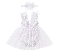 FYMNSI Robe pour bébé fille sans manches - Body, combinaison, robe de princesse en tulle avec bandeau - Ensemble de fête pour tout-petits - Vêtements pour 0-24 mois, Blanc., 18-24 mois