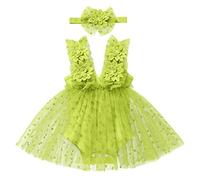 FYMNSI Robe pour bébé sans manches - Body, combinaison, robe de princesse en tulle avec bandeau - Ensemble de fête pour tout-petits - Vêtements pour 0-24 mois, vert, 18-24 mois