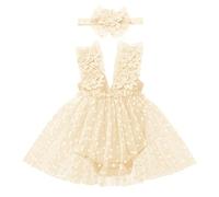 FYMNSI Robe pour bébé sans manches - Body, combinaison, robe de princesse en tulle avec bandeau - Ensemble de fête pour tout-petits - Vêtements pour 0-24 mois, Abricot, 6-12 mois