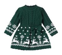 FYMNSI Robe pull Noël pour bébé fille - Tricotée - Manches longues - Chaude - Pour automne/hiver - Robe de Noël - Robe de fête, vert, 6-9 mois