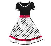 FYMNSI Robe rockabilly des années 50 pour femme avec ceinture - Manches courtes - Ligne A - Robe de cocktail, Noir + blanc, XL
