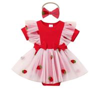 FYMNSI Robe tutu de princesse à pois pour bébé fille, premier anniversaire, motif fraise, papillon, confettis, rouge, 12-18 mois