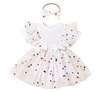 FYMNSI Robe tutu de princesse à pois pour bébé fille, premier anniversaire, motif fraise, papillon, confettis, Blanc., 6-9 mois