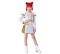 FYMNSI Tenue de fête, style pop chanteur, stars, pour fille, métallisée, manches longues, crop top, avec mini jupe, tenue de danse, jazz, hip hop, Blanc., 4-5 ans