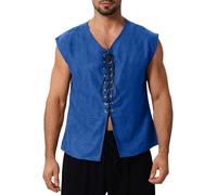 FYMNSI Vêtement médiéval pour homme et femme - Costume gothique steampunk - Gilet à lacets - Pour Halloween, fête, Vikings, cosplay, bleu roi, XL