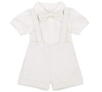 FYMNSI Vêtements Bébé Garçon Gentilhomme Nouveau-né Barboteuse à manches courtes + Jarretelles Shorts + Nœud papillon 3pcs Set Baptême Cérémonie Fête d'anniversaire Outfit Blanc 0-6 Mois